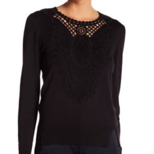 Kobi Halperin Madeline crew neck sweater navy with crochet embroidery